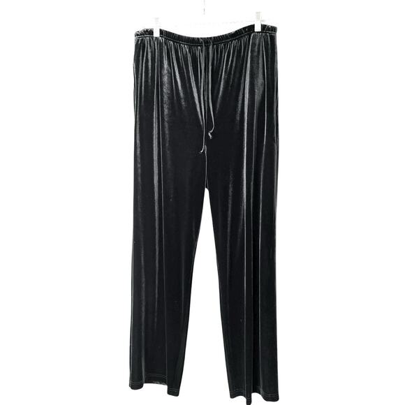 Liz Claiborne Pants Women Large Pull On Elastic Waist Black Velour Soft Flowy - Picture 1 of 6